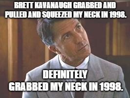 Rainman | BRETT KAVANAUGH GRABBED AND PULLED AND SQUEEZED MY NECK IN 1998. DEFINITELY GRABBED MY NECK IN 1998. | image tagged in rainman | made w/ Imgflip meme maker