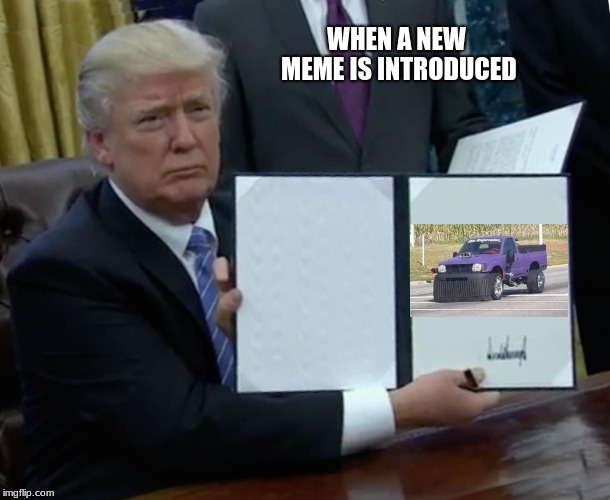 Trump Bill Signing | WHEN A NEW MEME IS INTRODUCED | image tagged in memes,trump bill signing | made w/ Imgflip meme maker