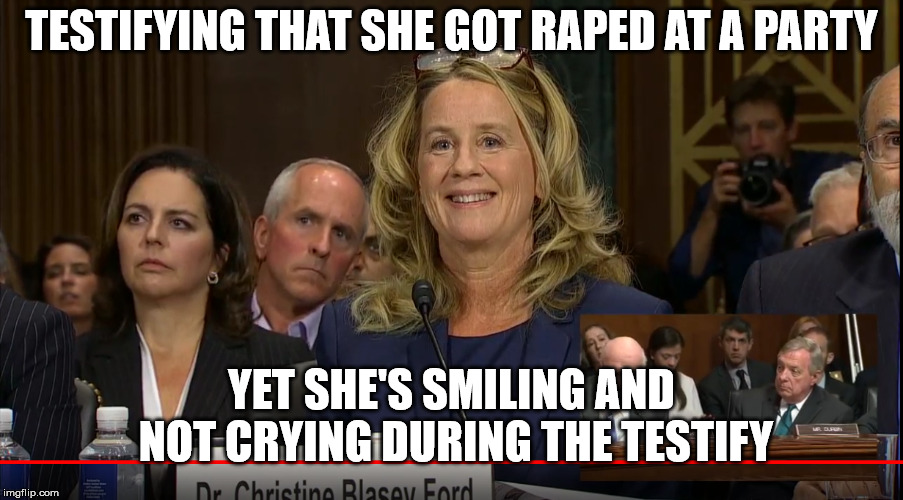 TESTIFYING THAT SHE GOT RAPED AT A PARTY; YET SHE'S SMILING AND NOT CRYING DURING THE TESTIFY | made w/ Imgflip meme maker