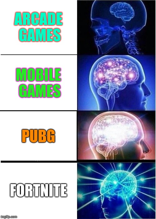 Expanding Brain Meme | ARCADE GAMES; MOBILE GAMES; PUBG; FORTNITE | image tagged in memes,expanding brain | made w/ Imgflip meme maker