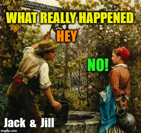 WHAT REALLY HAPPENED; HEY; NO! | image tagged in jack  jill | made w/ Imgflip meme maker