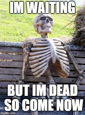 IM WAITING BUT IM DEAD SO COME NOW | image tagged in memes,waiting skeleton | made w/ Imgflip meme maker