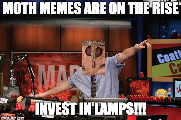 Mad Money Jim Cramer | MOTH MEMES ARE ON THE RISE; INVEST IN LAMPS!!! | image tagged in memes,mad money jim cramer | made w/ Imgflip meme maker