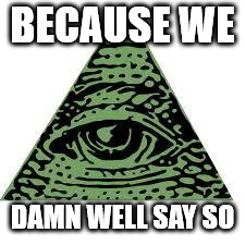 illuminati confirmed | BECAUSE WE DAMN WELL SAY SO | image tagged in illuminati confirmed | made w/ Imgflip meme maker