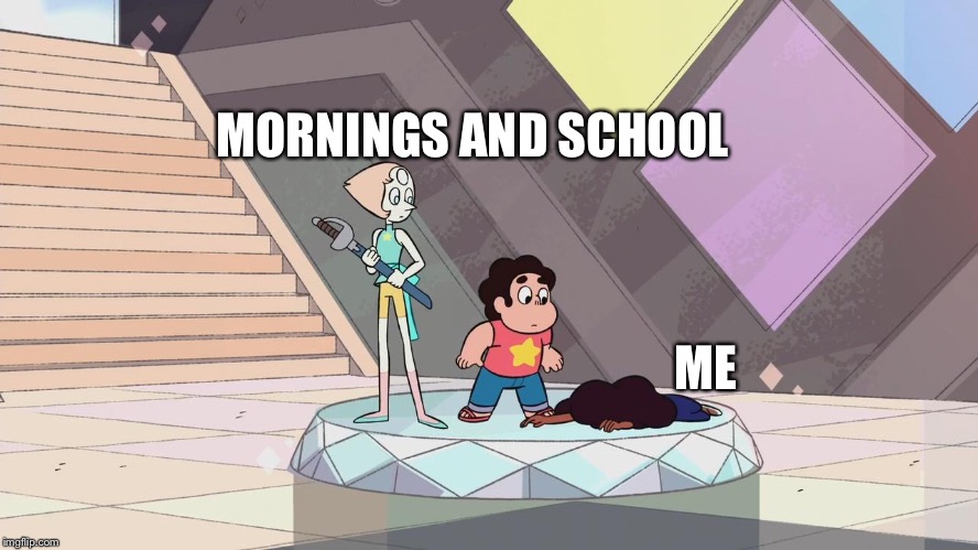 Steven universe | MORNINGS AND SCHOOL; ME | image tagged in steven universe | made w/ Imgflip meme maker