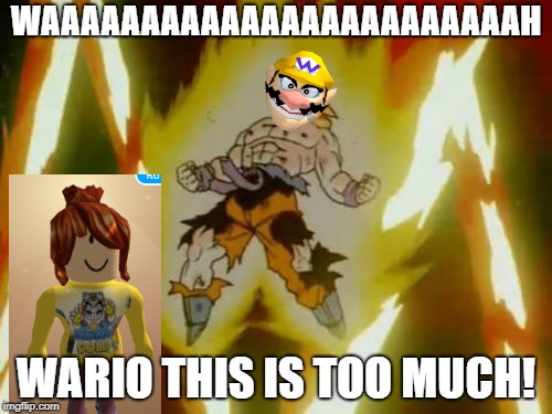 Goku SSJ | WAAAAAAAAAAAAAAAAAAAAAAAAH; WARIO THIS IS TOO MUCH! | image tagged in goku ssj | made w/ Imgflip meme maker