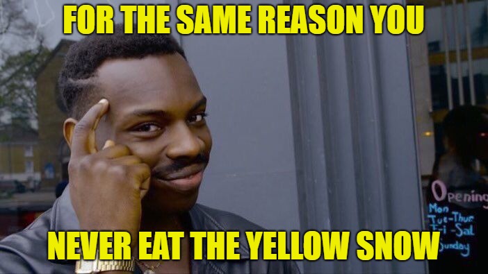 Roll Safe Think About It Meme | FOR THE SAME REASON YOU NEVER EAT THE YELLOW SNOW | image tagged in memes,roll safe think about it | made w/ Imgflip meme maker