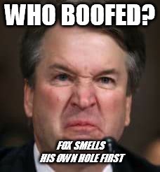 Sly as a fox | WHO BOOFED? FOX SMELLS HIS OWN HOLE FIRST | image tagged in kavanaugh scrunchface,political,farting,swamp,gas,boofing | made w/ Imgflip meme maker