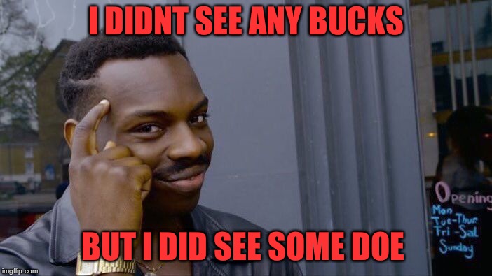 Roll Safe Think About It Meme | I DIDNT SEE ANY BUCKS BUT I DID SEE SOME DOE | image tagged in memes,roll safe think about it | made w/ Imgflip meme maker