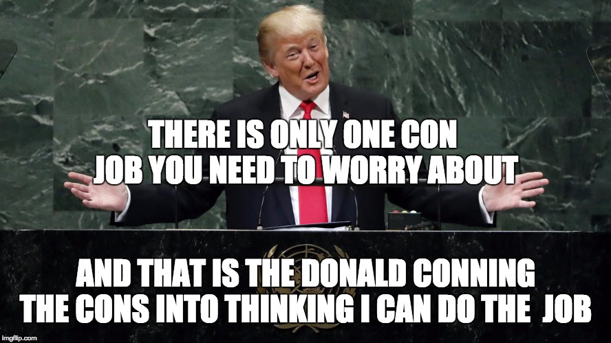 The Conald | THERE IS ONLY ONE CON JOB YOU NEED TO WORRY ABOUT; AND THAT IS THE DONALD CONNING THE CONS INTO THINKING I CAN DO THE  JOB | image tagged in laughing stock,con,don,don the con,trump,memes | made w/ Imgflip meme maker
