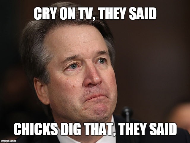 CRY ON TV, THEY SAID; CHICKS DIG THAT, THEY SAID | image tagged in kavanaugh | made w/ Imgflip meme maker