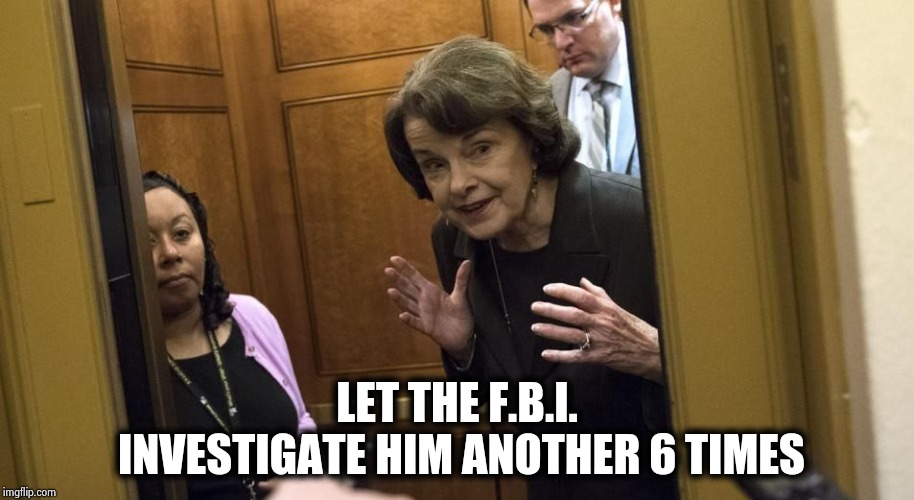 Sneaky Diane Feinstein | LET THE F.B.I. INVESTIGATE HIM ANOTHER 6 TIMES | image tagged in sneaky diane feinstein | made w/ Imgflip meme maker