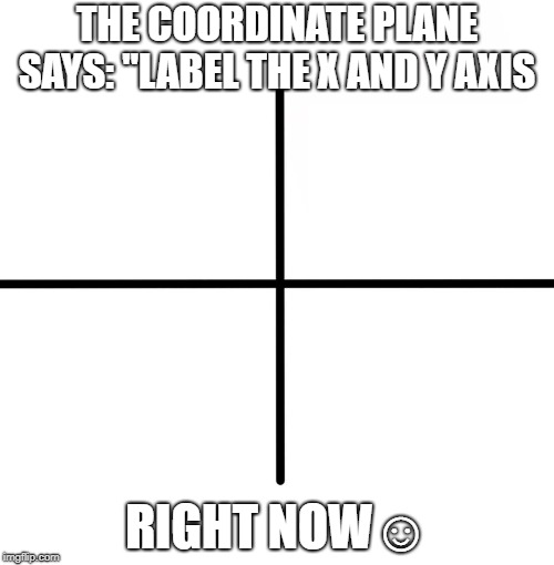 Blank Starter Pack Meme | THE COORDINATE PLANE SAYS: "LABEL THE X AND Y AXIS; RIGHT NOW☺ | image tagged in memes,blank starter pack | made w/ Imgflip meme maker