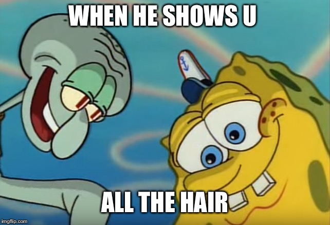 Squidward and Spongebob | WHEN HE SHOWS U; ALL THE HAIR | image tagged in squidward and spongebob | made w/ Imgflip meme maker