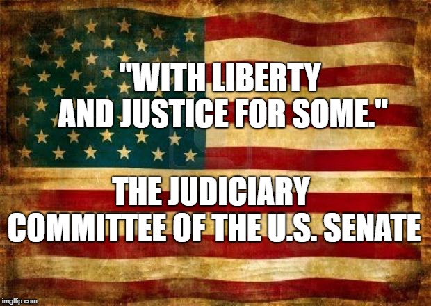 Old American Flag | "WITH LIBERTY AND JUSTICE FOR SOME."; THE JUDICIARY COMMITTEE OF THE U.S. SENATE | image tagged in old american flag | made w/ Imgflip meme maker