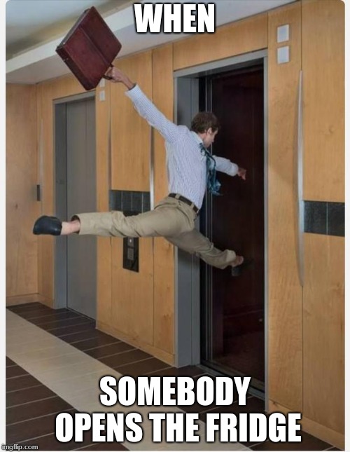 Leaving on Friday | WHEN; SOMEBODY OPENS THE FRIDGE | image tagged in leaving on friday | made w/ Imgflip meme maker