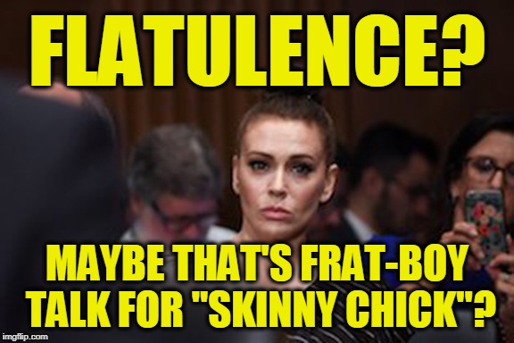 Meanwhile ... In D.C. | FLATULENCE? MAYBE THAT'S FRAT-BOY TALK FOR "SKINNY CHICK"? | image tagged in alyssa milano have you ever wondered | made w/ Imgflip meme maker