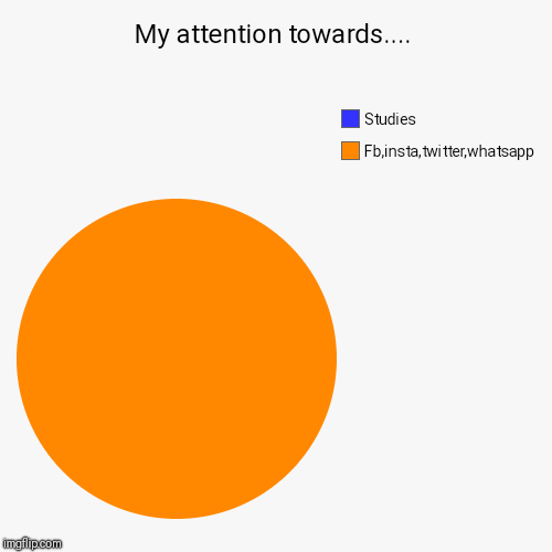 My attention towards.... | Fb,insta,twitter,whatsapp, Studies | image tagged in funny,pie charts | made w/ Imgflip chart maker