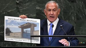 High Quality Netanyahu UN Sept 27 2018 Picture Iran Nuclear Program Blank Meme Template