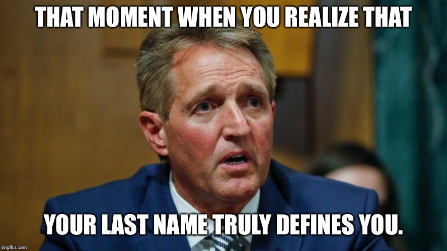 Sen. Jeff Flake | THAT MOMENT WHEN YOU REALIZE THAT; YOUR LAST NAME TRULY DEFINES YOU. | image tagged in flake,senator jeff flake,gop | made w/ Imgflip meme maker
