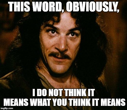 Inigo Montoya Meme | THIS WORD, OBVIOUSLY, I DO NOT THINK IT MEANS WHAT YOU THINK IT MEANS | image tagged in memes,inigo montoya | made w/ Imgflip meme maker