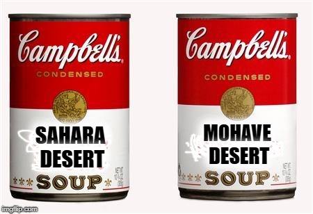 campbells soup | SAHARA DESERT MOHAVE DESERT | image tagged in campbells soup | made w/ Imgflip meme maker