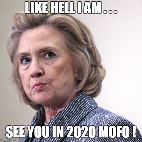 hillary clinton pissed | LIKE HELL I AM . . . SEE YOU IN 2020 MOFO ! | image tagged in hillary clinton pissed | made w/ Imgflip meme maker