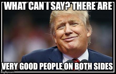 Frump A Trump | WHAT CAN I SAY? THERE ARE VERY GOOD PEOPLE ON BOTH SIDES | image tagged in frump a trump | made w/ Imgflip meme maker