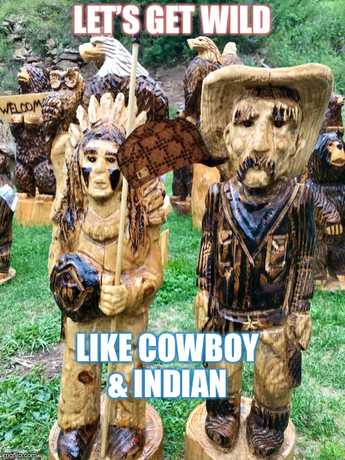 Let’s get wild  | LET’S GET WILD; LIKE COWBOY & INDIAN | image tagged in wild,cowboy,indian,wood | made w/ Imgflip meme maker