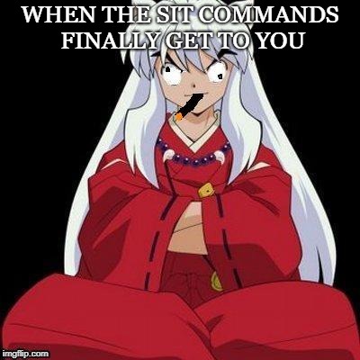 WHEN THE SIT COMMANDS FINALLY GET TO YOU | image tagged in inuyasha | made w/ Imgflip meme maker