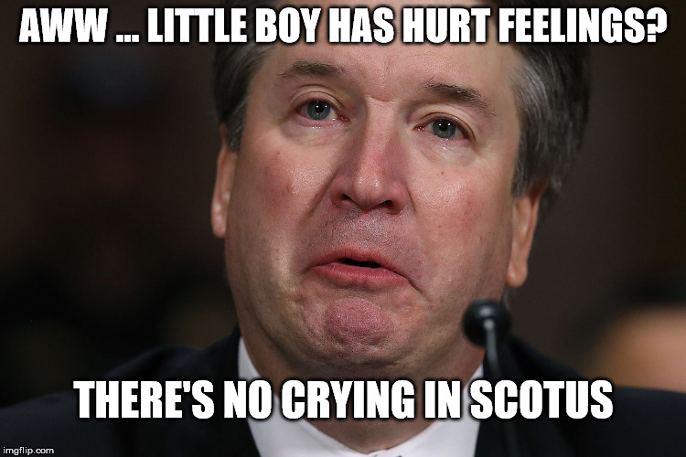 no crying in SCOTUS | AWW ... LITTLE BOY HAS HURT FEELINGS? THERE'S NO CRYING IN SCOTUS | image tagged in brett kavanaugh,kavanaugh unfit,kavanaugh crying | made w/ Imgflip meme maker