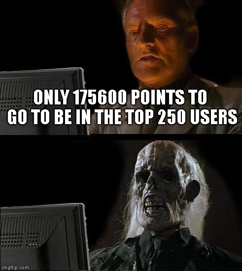 I'll Just Wait Here Meme | ONLY 175600 POINTS TO GO TO BE IN THE TOP 250 USERS | image tagged in memes,ill just wait here | made w/ Imgflip meme maker