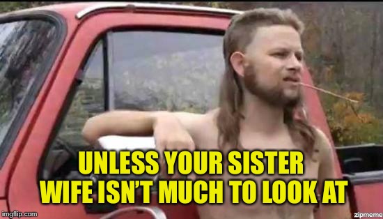 almost politically correct redneck | UNLESS YOUR SISTER WIFE ISN’T MUCH TO LOOK AT | image tagged in almost politically correct redneck | made w/ Imgflip meme maker