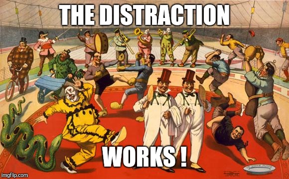 circus | THE DISTRACTION WORKS ! | image tagged in circus | made w/ Imgflip meme maker