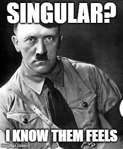 Adolf Hitler | SINGULAR? I KNOW THEM FEELS | image tagged in adolf hitler | made w/ Imgflip meme maker