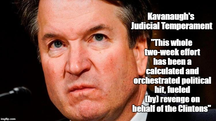 Kavanaugh's Judicial Temperament "This whole two-week effort has been a calculated and orchestrated political hit, fueled (by) revenge on be | made w/ Imgflip meme maker