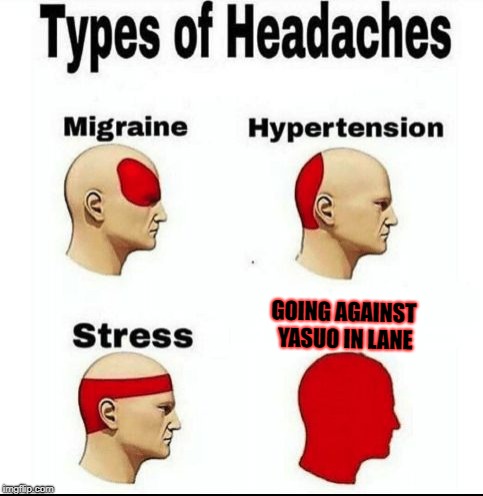 Types of Headaches meme | GOING AGAINST YASUO IN LANE | image tagged in types of headaches meme | made w/ Imgflip meme maker