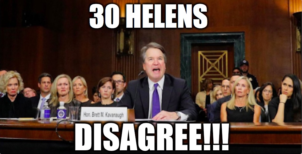 30 Helens disagree!!! | 30 HELENS; DISAGREE!!! | image tagged in brett kavanaugh | made w/ Imgflip meme maker