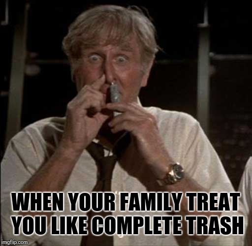 Airplane! Glue | WHEN YOUR FAMILY TREAT YOU LIKE COMPLETE TRASH | image tagged in airplane glue | made w/ Imgflip meme maker