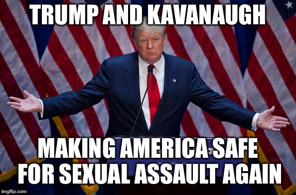 Donald Trump | TRUMP AND KAVANAUGH MAKING AMERICA SAFE FOR SEXUAL ASSAULT AGAIN | image tagged in donald trump | made w/ Imgflip meme maker