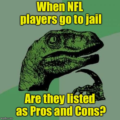 Philosoraptor Meme | When NFL players go to jail; Are they listed as Pros and Cons? | image tagged in memes,philosoraptor | made w/ Imgflip meme maker