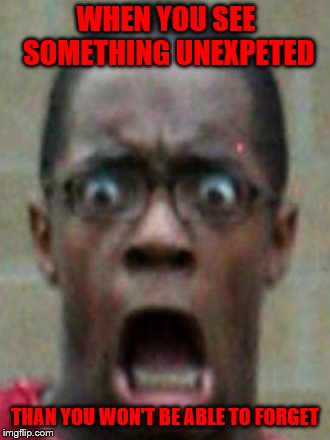 WHEN YOU SEE SOMETHING UNEXPETED; THAN YOU WON'T BE ABLE TO FORGET | image tagged in shocked face | made w/ Imgflip meme maker