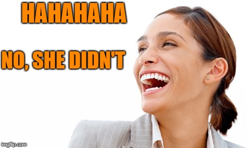 Woman Laughing | HAHAHAHA NO, SHE DIDN'T | image tagged in woman laughing | made w/ Imgflip meme maker