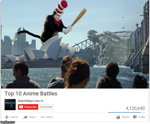 Top 10 anime battles | image tagged in cat in the hat | made w/ Imgflip meme maker