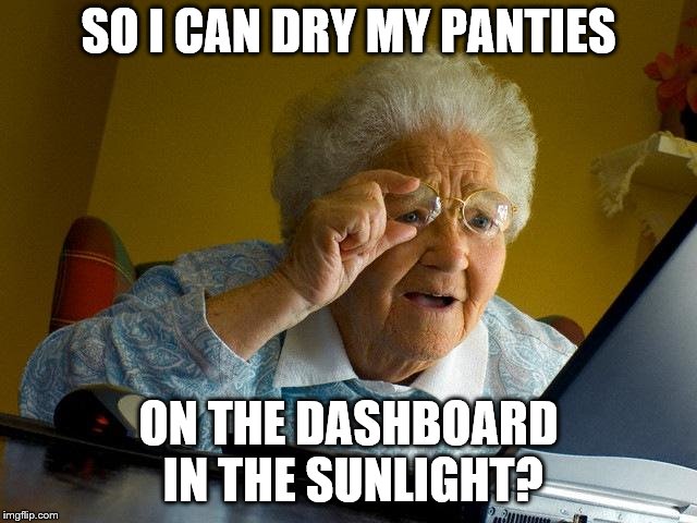 Grandma Finds The Internet Meme | SO I CAN DRY MY PANTIES ON THE DASHBOARD IN THE SUNLIGHT? | image tagged in memes,grandma finds the internet | made w/ Imgflip meme maker