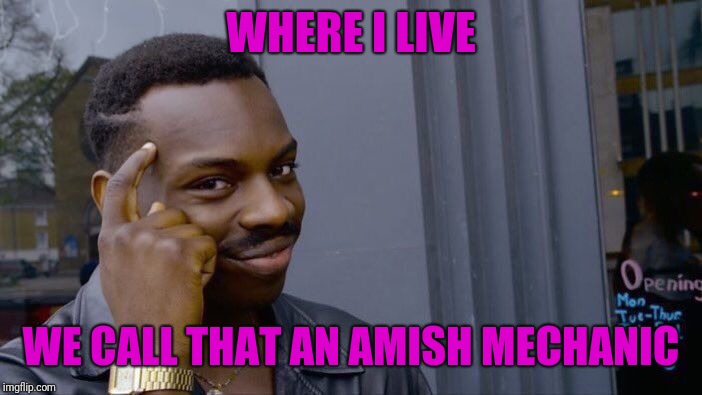Roll Safe Think About It Meme | WHERE I LIVE WE CALL THAT AN AMISH MECHANIC | image tagged in memes,roll safe think about it | made w/ Imgflip meme maker