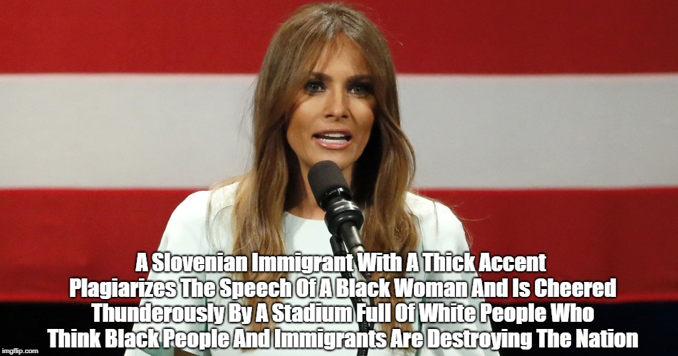 A Slovenian Immigrant With A Thick Accent Plagiarizes The Speech Of A Black Woman And Is Cheered Thunderously By A Stadium Full Of White Peo | made w/ Imgflip meme maker