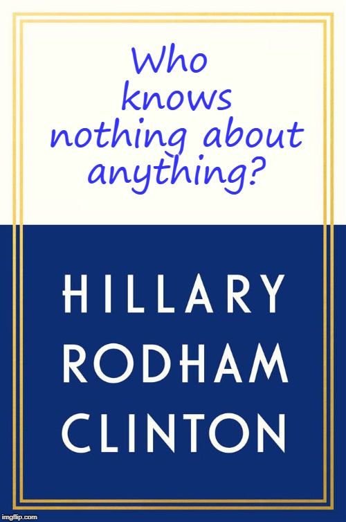 Hillary Knows Nothing About Anything | Who knows nothing about anything? | image tagged in hillary clinton book,liar,knows nothing | made w/ Imgflip meme maker