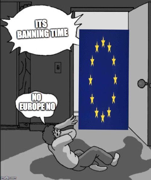 ITS TIME | ITS BANNING TIME; NO EUROPE NO | image tagged in its time | made w/ Imgflip meme maker