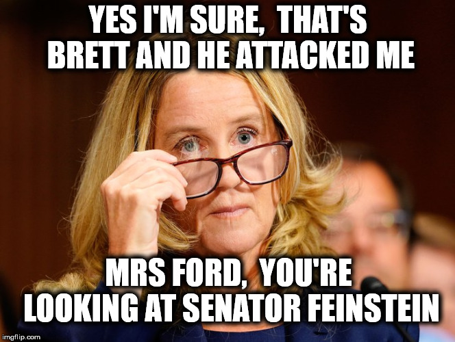 Memory is not perfect |  YES I'M SURE,  THAT'S BRETT AND HE ATTACKED ME; MRS FORD,  YOU'RE LOOKING AT SENATOR FEINSTEIN | image tagged in christine blasey ford,memes | made w/ Imgflip meme maker